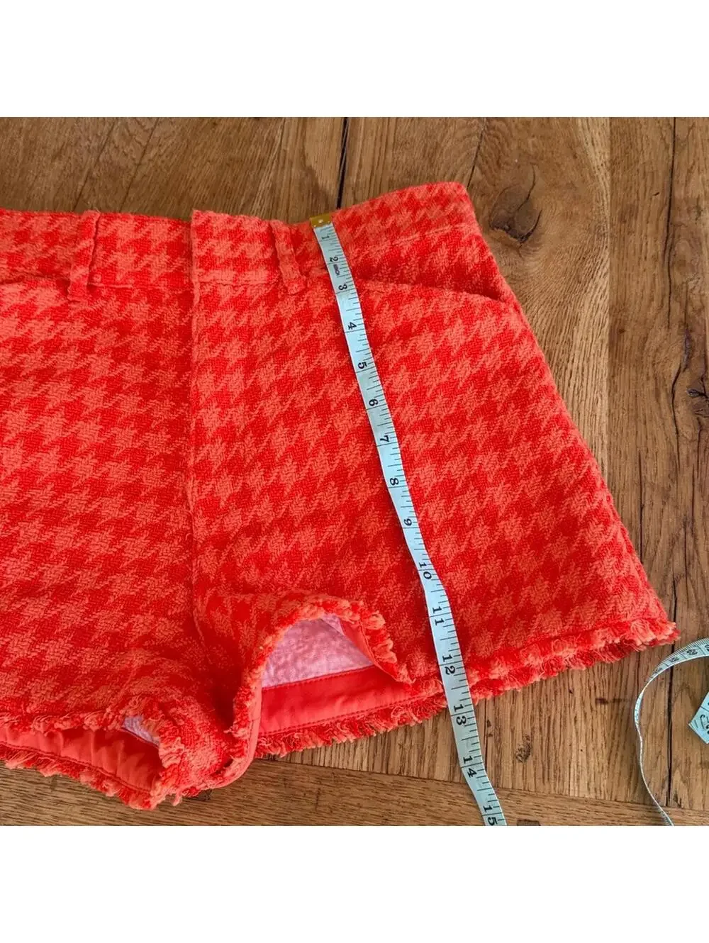ZARA Orange High Waisted Tweed Plaid Shorts Size Small